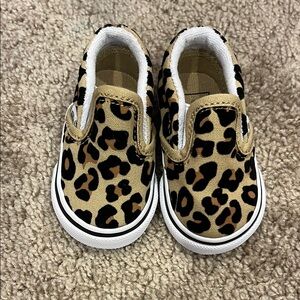 Vans Black and Brown Leopard Print Slip-On Shoes